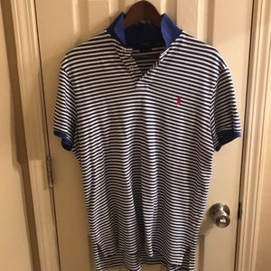 Polo by Ralph Lauren Size16 34/35 Burgundy&White strip Shirt with white collar.